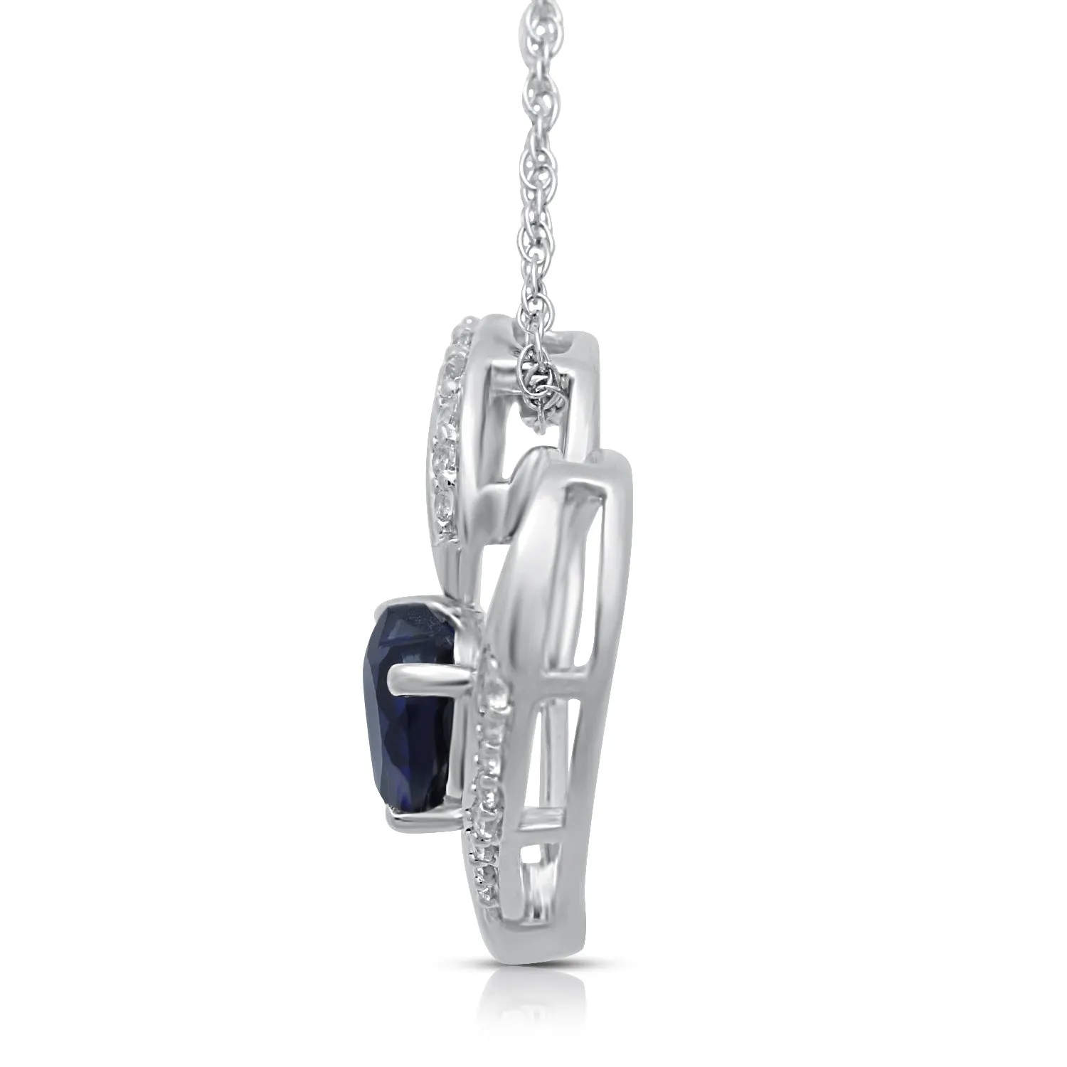 Jewelili Sterling Silver with Amethyst and Created White Sapphire Heart Pendant Necklace