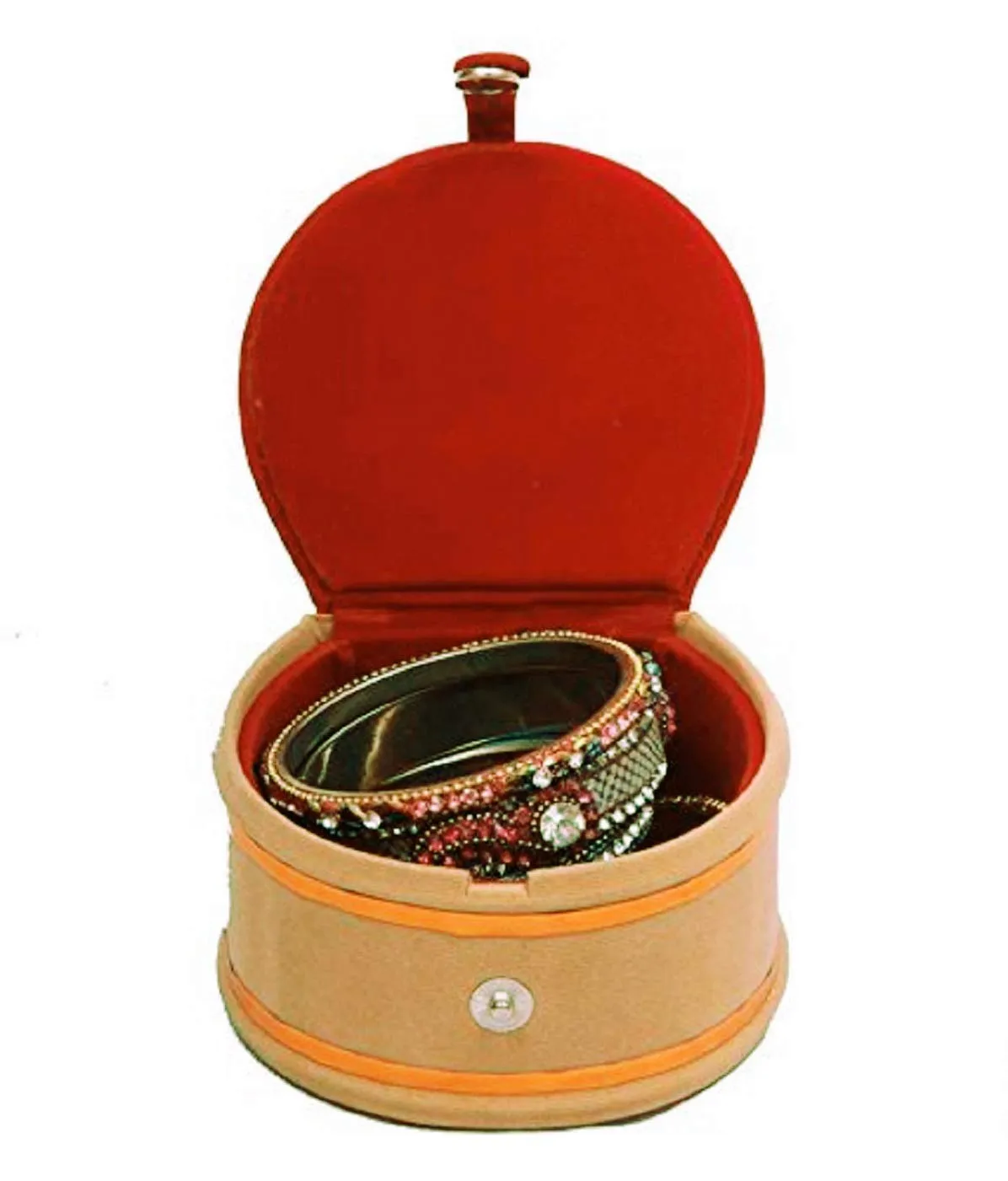 Kuber Industries Wooden 2 Pieces Velvet Small Round Bangle Box (Maroon) -CTLTC038961