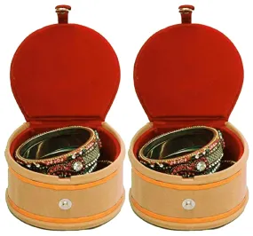Kuber Industries Wooden 2 Pieces Velvet Small Round Bangle Box (Maroon) -CTLTC038961