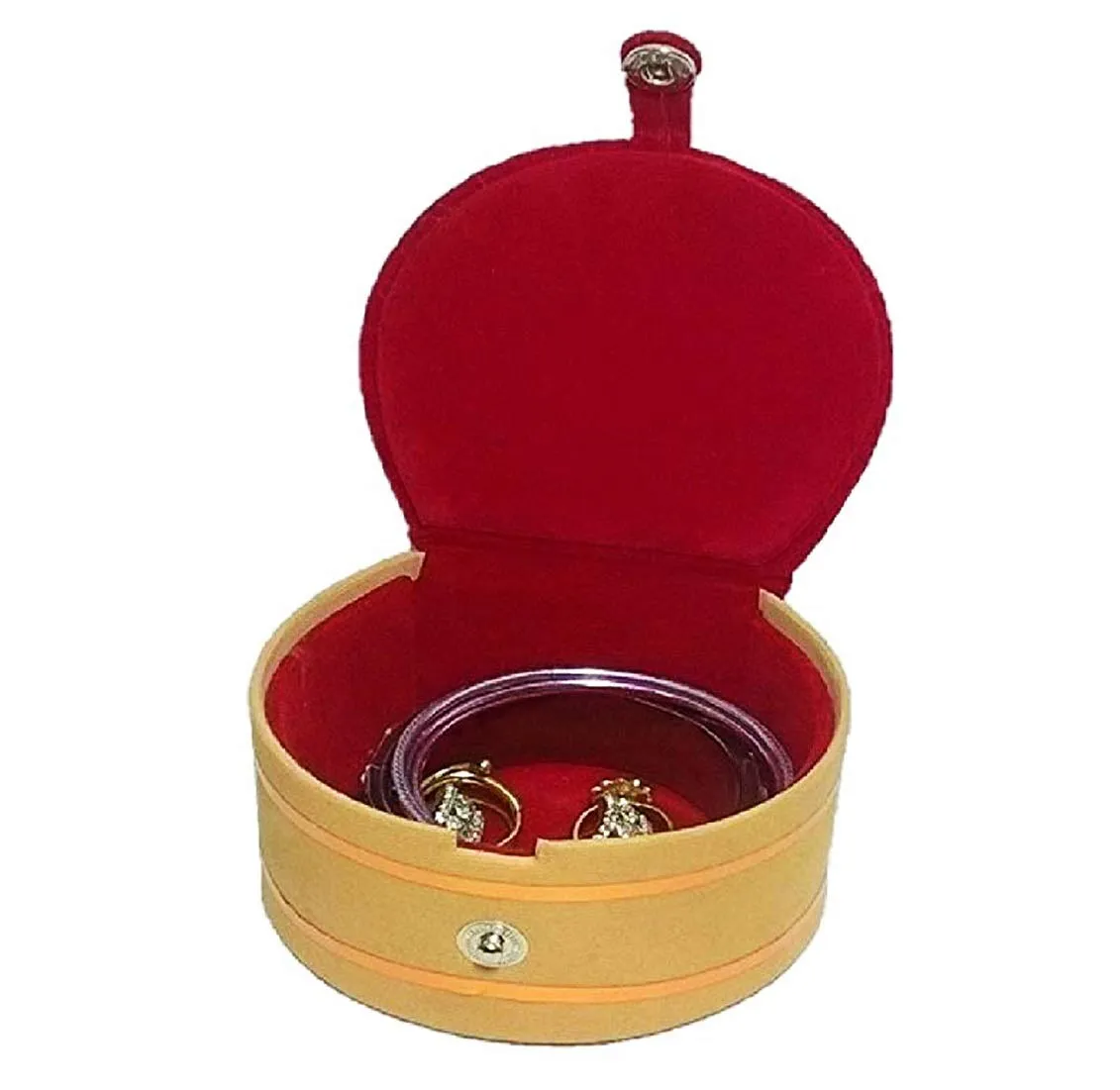 Kuber Industries Wooden 2 Pieces Velvet Small Round Bangle Box (Maroon) -CTLTC038961
