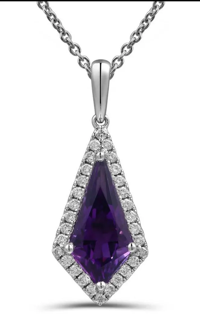 Ladies 0.14ctw Diamond Shape Amethyst Pendant Necklace