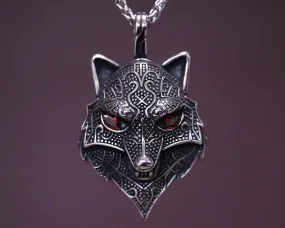 Large Wolf Head Necklace With Red Glass Gemstones For Men And Women Hypoallergenic Viking Fenrir Geri Freki Skoll Hati Pendant