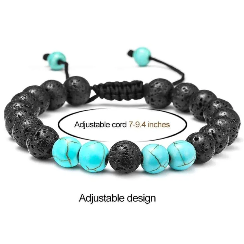 Lava Rock Bracelet - 8mm Lava Rock Bead Blue Turquoise Anxiety Bracelet  Men Women Stress Relief Yoga Beads Aromatherapy Essential Oil Diffuser Healing Bracelets