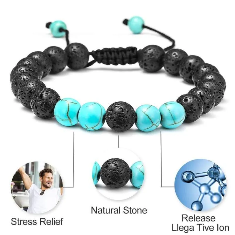 Lava Rock Bracelet - 8mm Lava Rock Bead Blue Turquoise Anxiety Bracelet  Men Women Stress Relief Yoga Beads Aromatherapy Essential Oil Diffuser Healing Bracelets