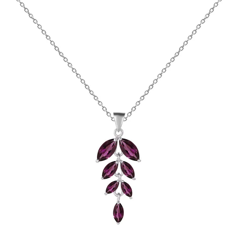 Leaf Marquise Shape Natural Gemstone Silver Necklace