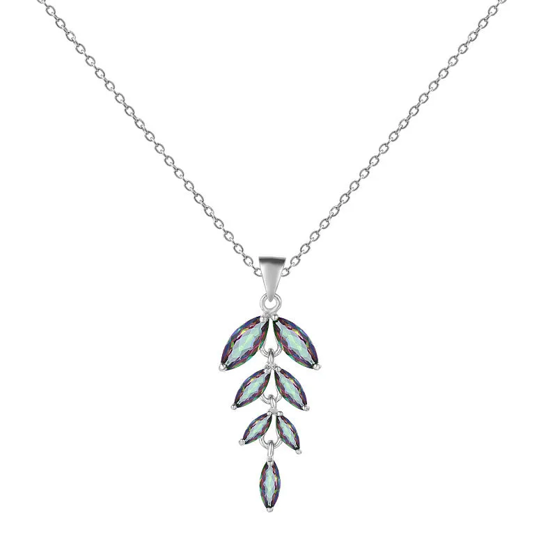 Leaf Marquise Shape Natural Gemstone Silver Necklace