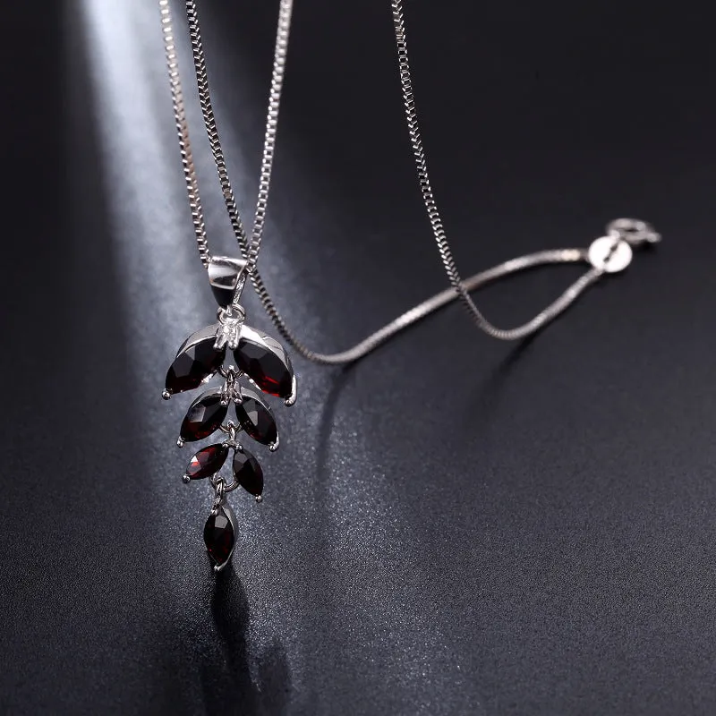 Leaf Marquise Shape Natural Gemstone Silver Necklace