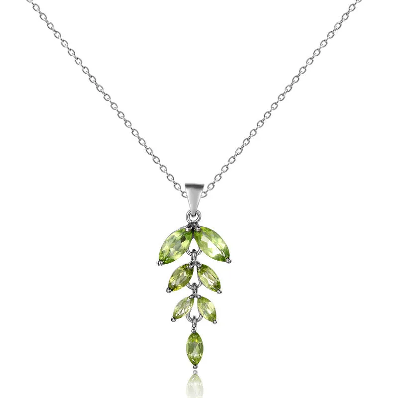 Leaf Marquise Shape Natural Gemstone Silver Necklace