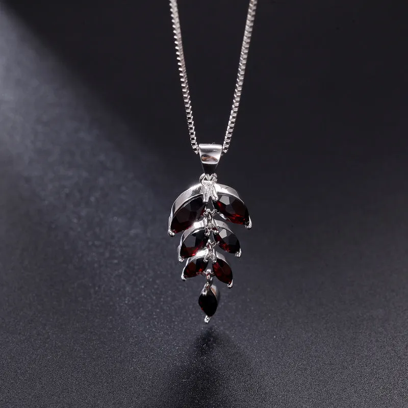Leaf Marquise Shape Natural Gemstone Silver Necklace