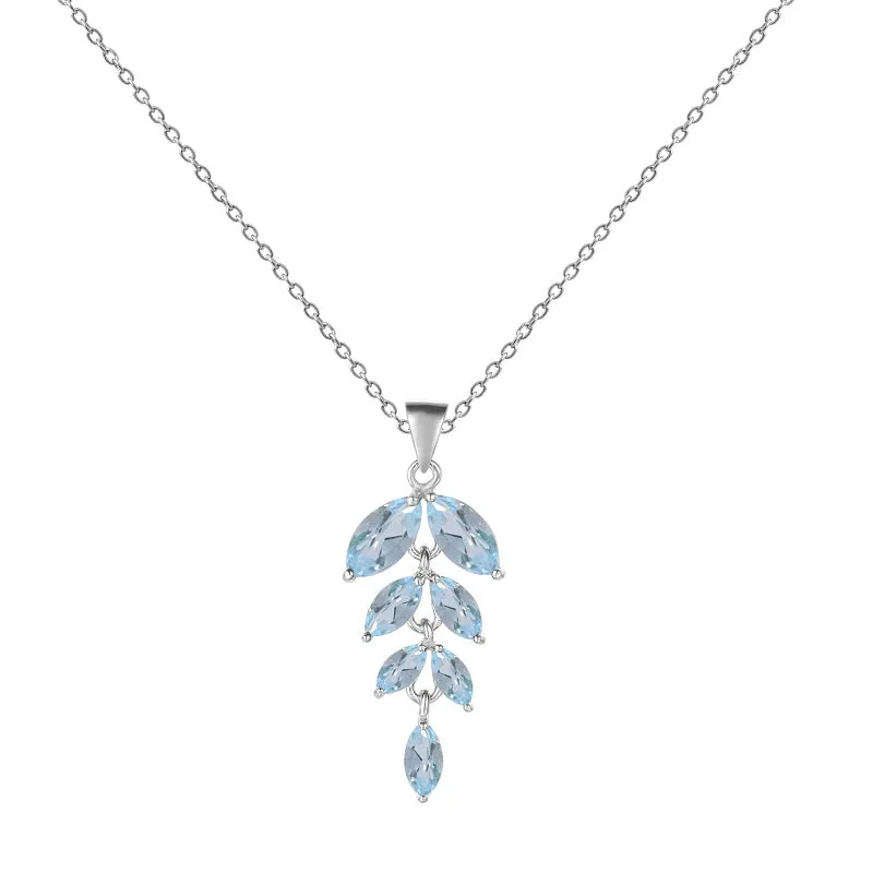 Leaf Marquise Shape Natural Gemstone Silver Necklace