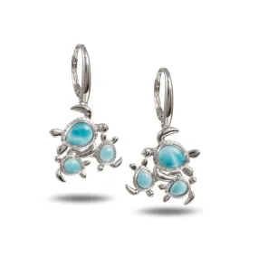 Life@Sea Genuine Sterling Silver and Synthetic Opal/Larimar Triple Sea Turtle Dangle Earrings