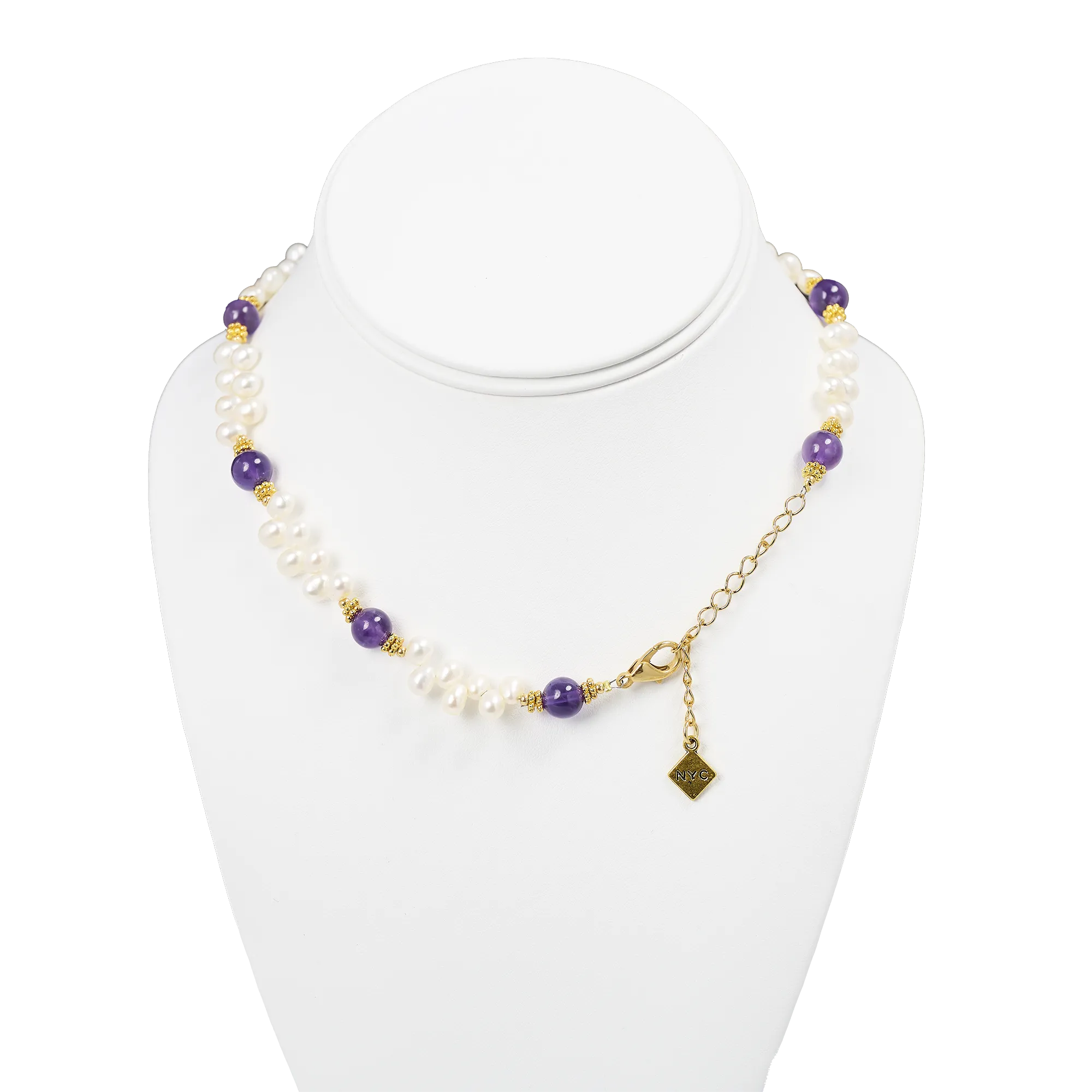 Lincoln Presidential China Inspired Amethyst and Pearl Necklace with Gold Accent