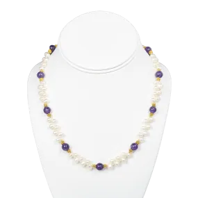 Lincoln Presidential China Inspired Amethyst and Pearl Necklace with Gold Accent