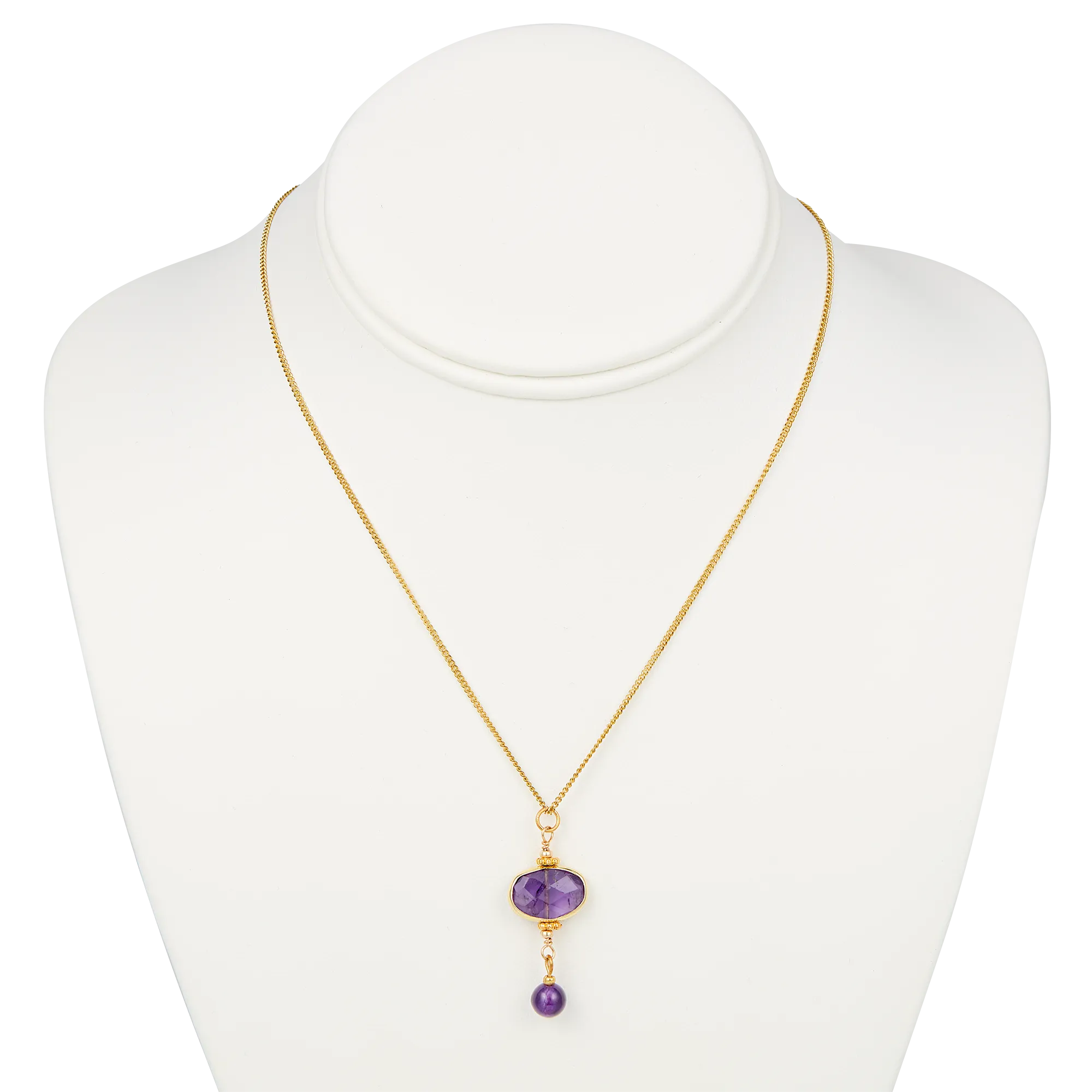 Lincoln Presidential China Inspired Faceted Amethyst Pendant Necklace with Gold Accent