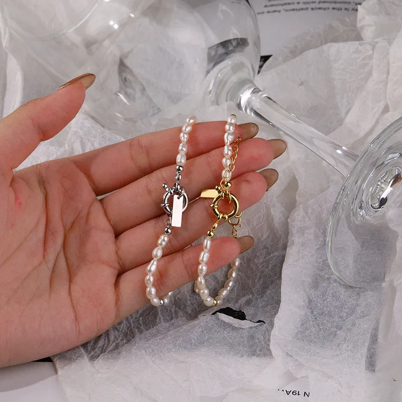 Luxurious Sterling Silver Rice Pearl  Bead Bracelet