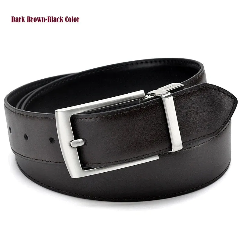 Luxury Fashion Male Reversible Leather Belt Men Business Trouser Belt Genuine Men Leather Belts For Jeans Blue Dark Brown Black