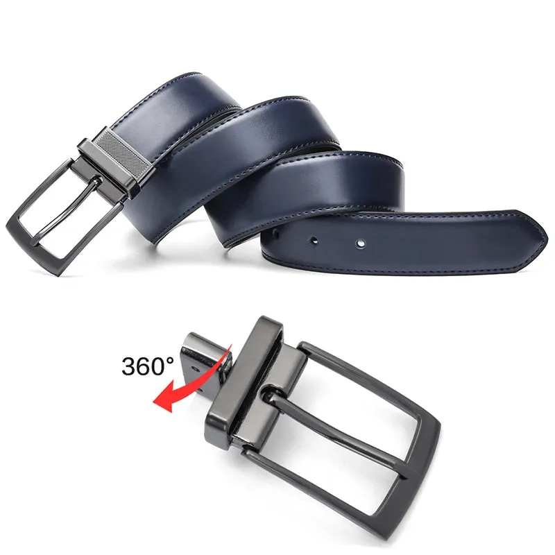 Luxury Fashion Male Reversible Leather Belt Men Business Trouser Belt Genuine Men Leather Belts For Jeans Blue Dark Brown Black
