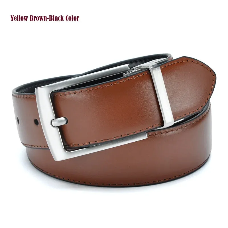 Luxury Fashion Male Reversible Leather Belt Men Business Trouser Belt Genuine Men Leather Belts For Jeans Blue Dark Brown Black