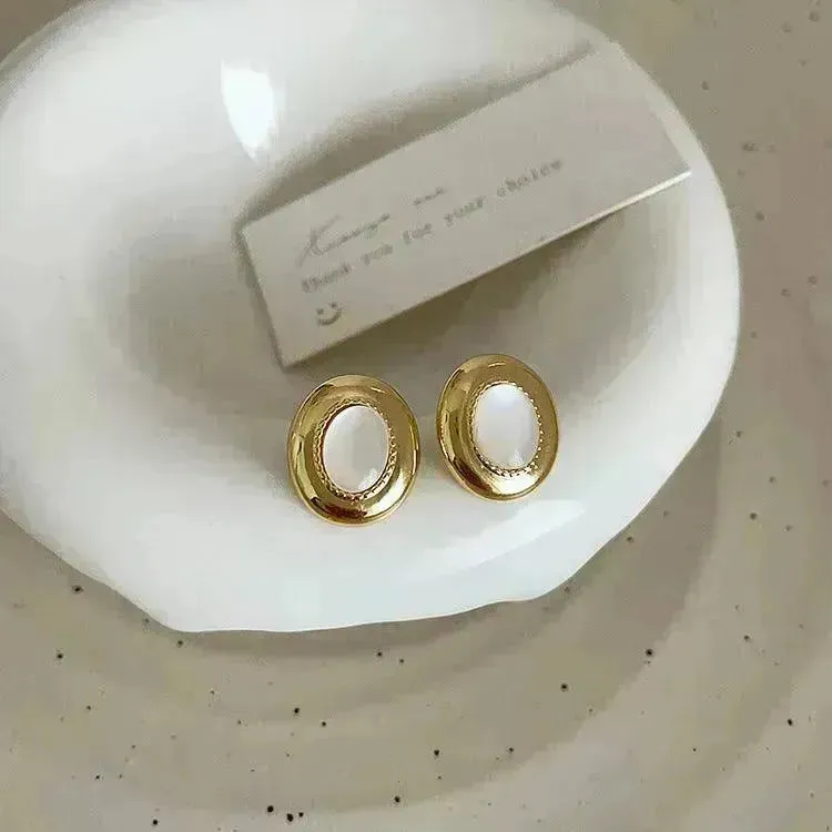 Luxury French Retro Tiger eye Metal Stud Earrings For Women Weeding Earrings