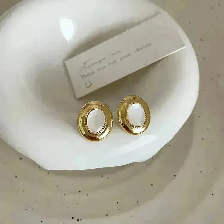Luxury French Retro Tiger eye Metal Stud Earrings For Women Weeding Earrings