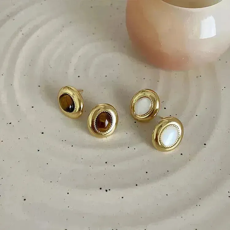 Luxury French Retro Tiger eye Metal Stud Earrings For Women Weeding Earrings