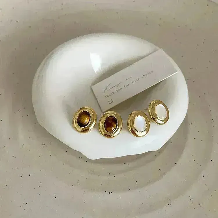 Luxury French Retro Tiger eye Metal Stud Earrings For Women Weeding Earrings