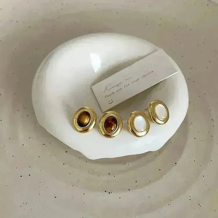 Luxury French Retro Tiger eye Metal Stud Earrings For Women Weeding Earrings