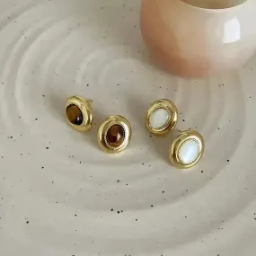 Luxury French Retro Tiger eye Metal Stud Earrings For Women Weeding Earrings