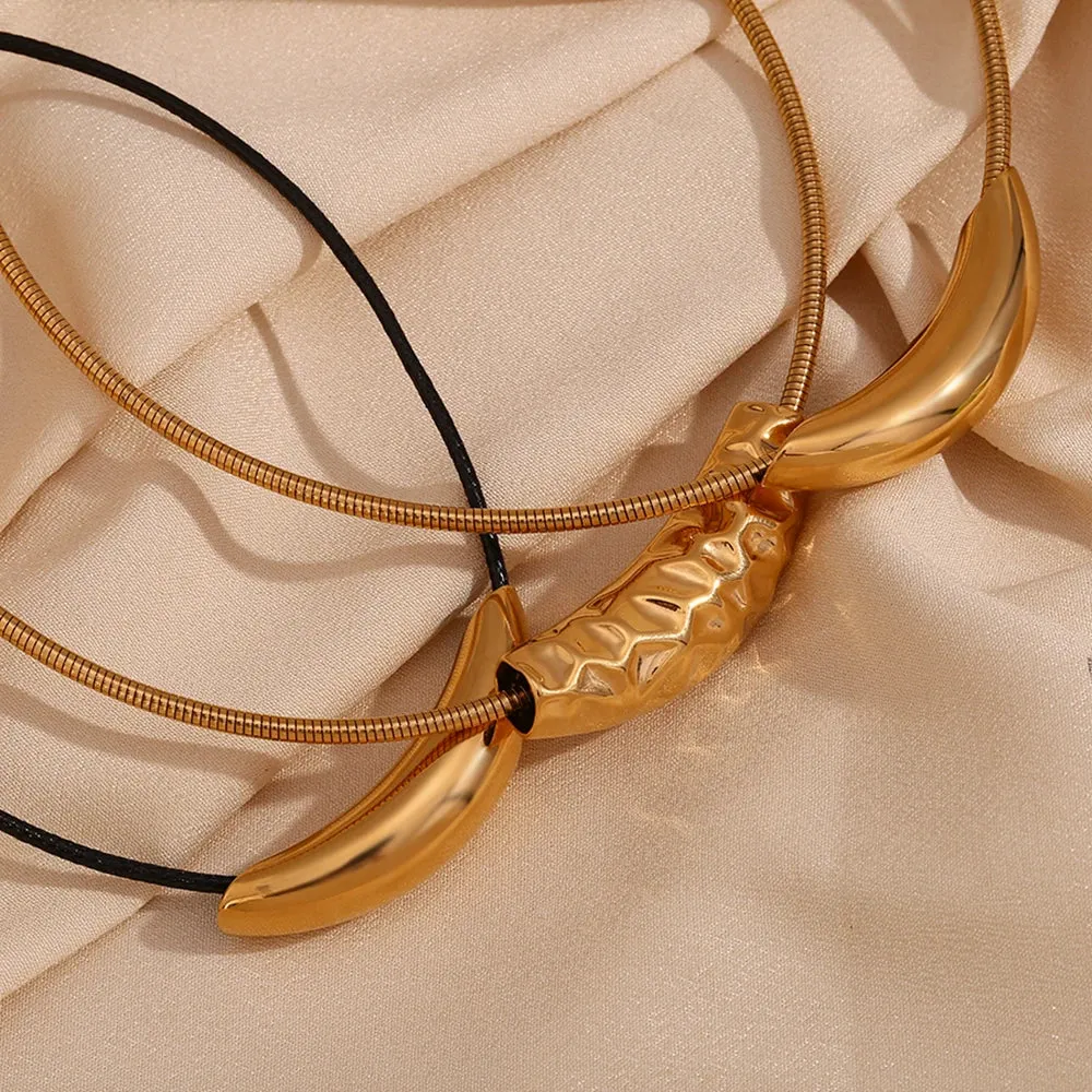 Magnetic Buckle Punk Curved Smooth Pendant Necklace Waterproof 316L Stainless Steel Jewelry 18K Gold Plated Decoration
