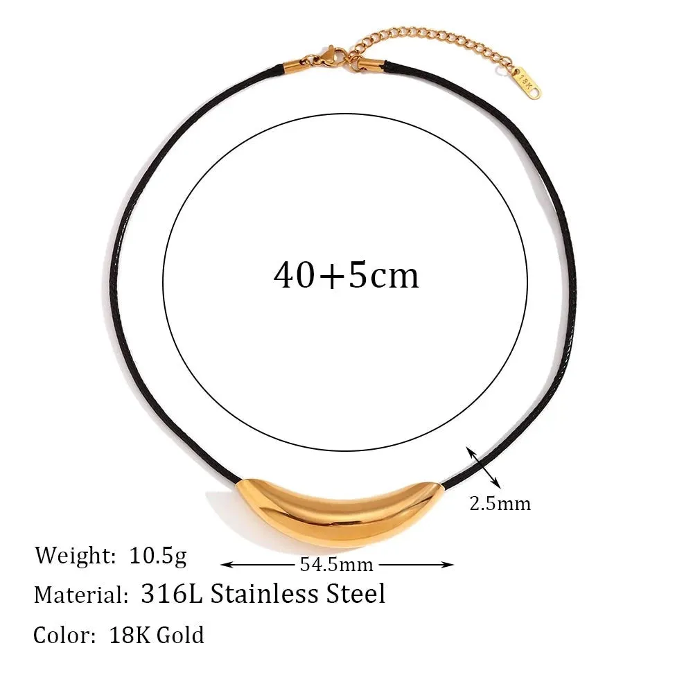 Magnetic Buckle Punk Curved Smooth Pendant Necklace Waterproof 316L Stainless Steel Jewelry 18K Gold Plated Decoration
