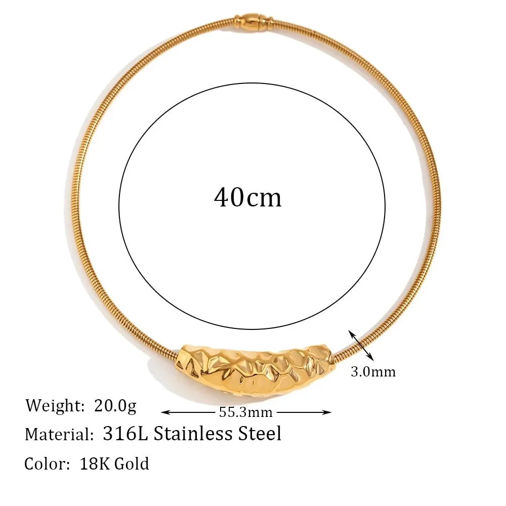 Magnetic Buckle Punk Curved Smooth Pendant Necklace Waterproof 316L Stainless Steel Jewelry 18K Gold Plated Decoration