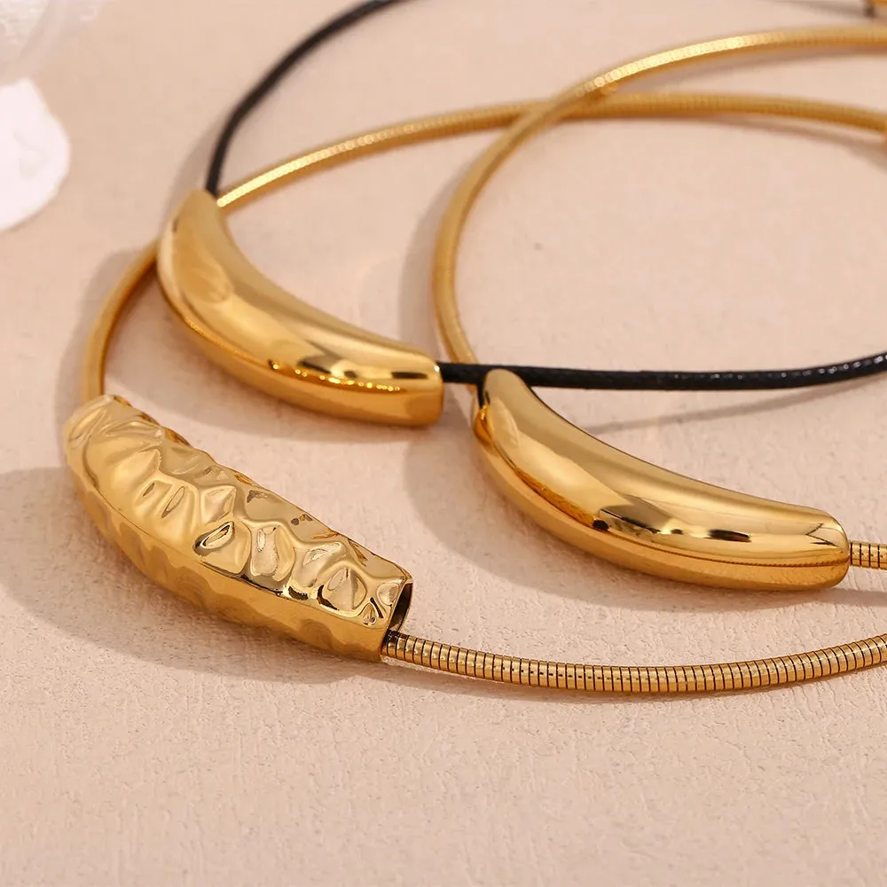 Magnetic Buckle Punk Curved Smooth Pendant Necklace Waterproof 316L Stainless Steel Jewelry 18K Gold Plated Decoration
