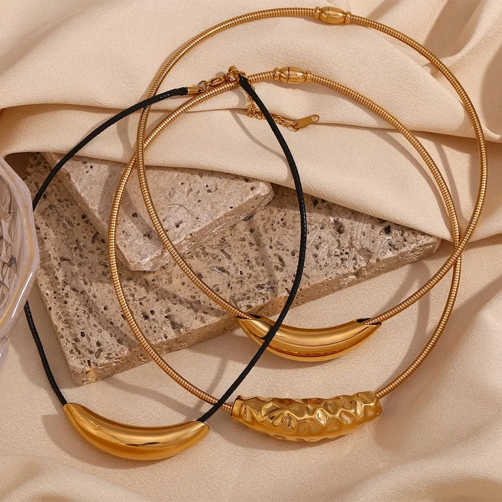 Magnetic Buckle Punk Curved Smooth Pendant Necklace Waterproof 316L Stainless Steel Jewelry 18K Gold Plated Decoration