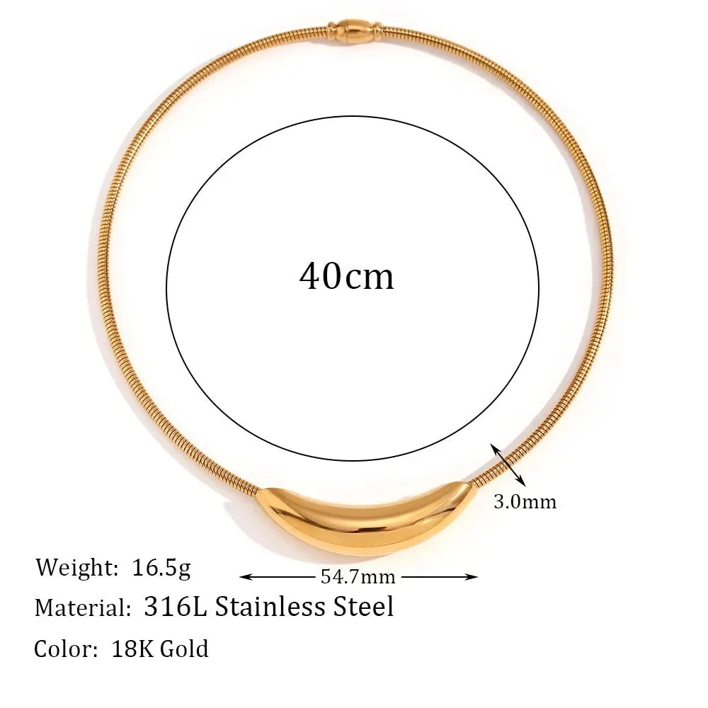 Magnetic Buckle Punk Curved Smooth Pendant Necklace Waterproof 316L Stainless Steel Jewelry 18K Gold Plated Decoration