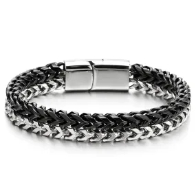 Mens Stainless Steel Double Row Silver Black Square Franco Chain Box Curb Chain Bracelet