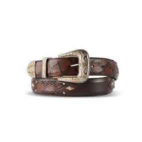 Mens Texas Country Belt Pez café punta Diamante