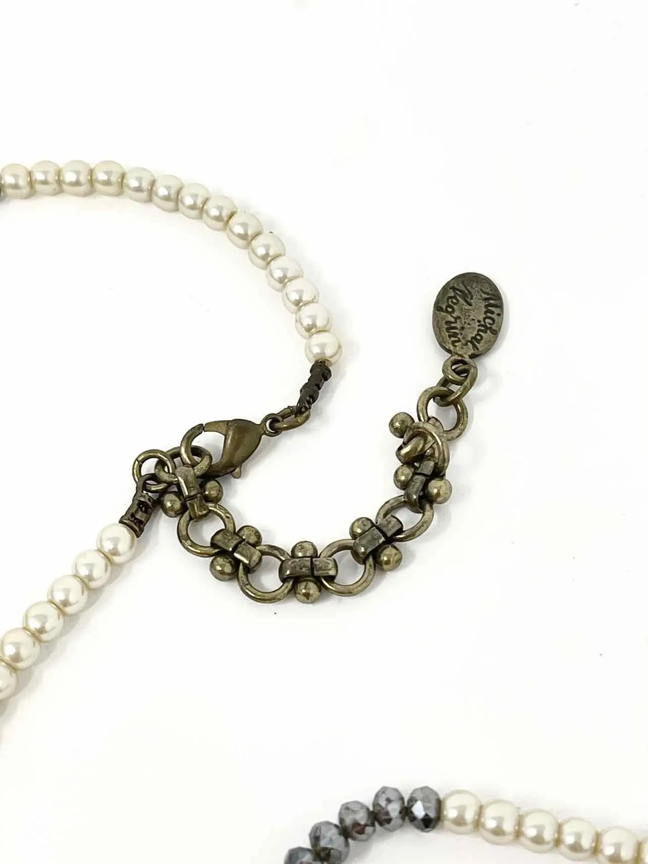 Michal Negrin Brass Cream/Brown Tassel Beaded Pearl Necklace