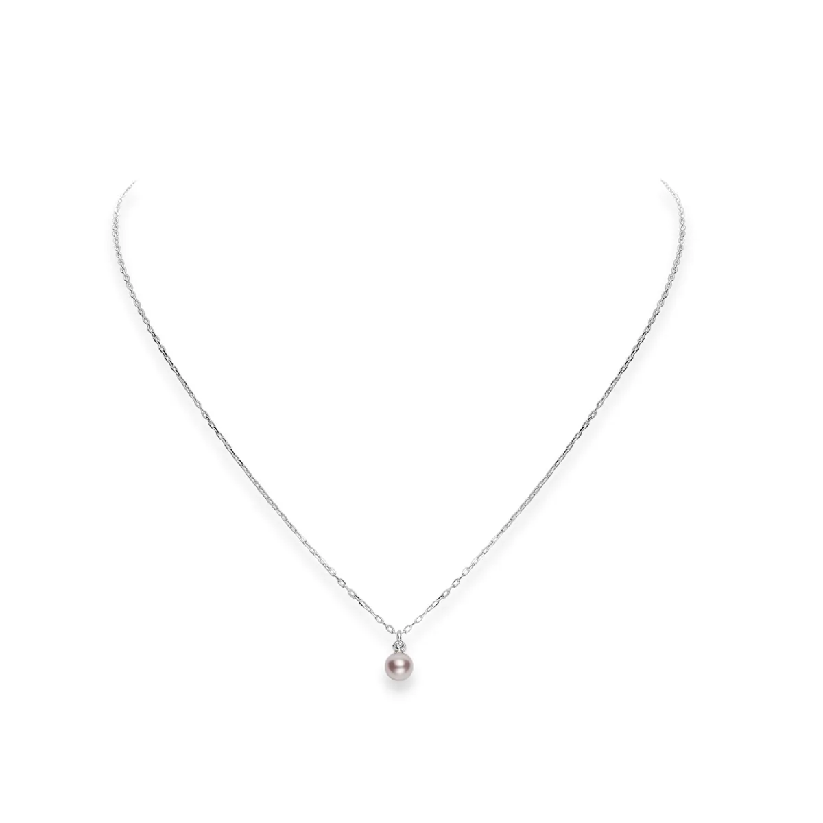 Mikimoto 18K White Gold Akoya Pearl & Diamond Pendant Necklace