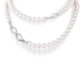 Mikimoto 18K White Gold Double Strand Cultured Akoya Pearl Necklace with Diamonds