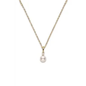 Mikimoto 18K Yellow Gold Pearl & Diamond Pendant Necklace