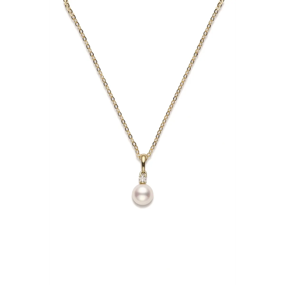 Mikimoto 18K Yellow Gold Pearl & Diamond Pendant Necklace