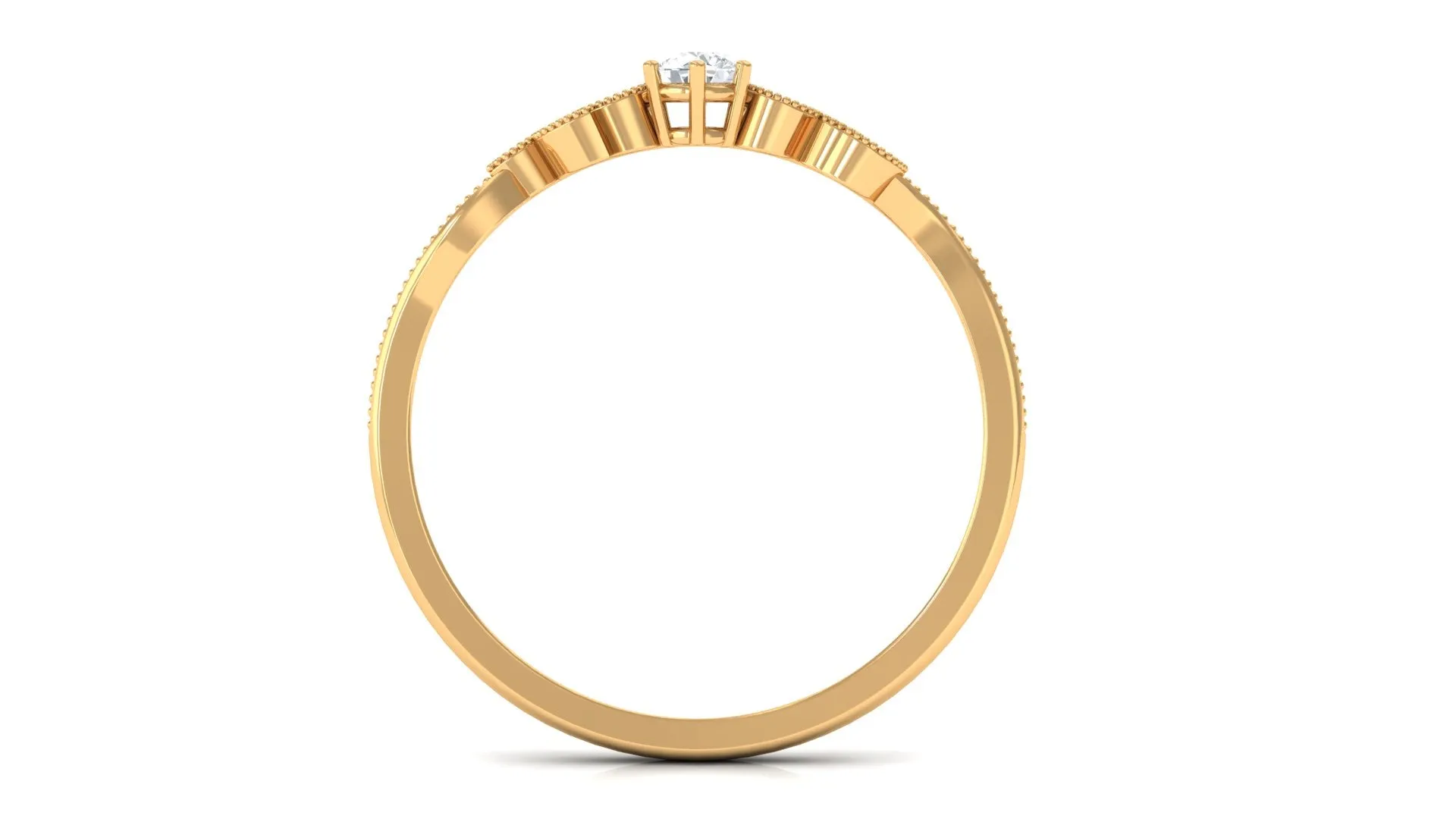 Minimal Lab Grown Diamond Leaf Ring with Beaded Detailing