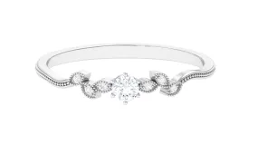Minimal Lab Grown Diamond Leaf Ring with Beaded Detailing
