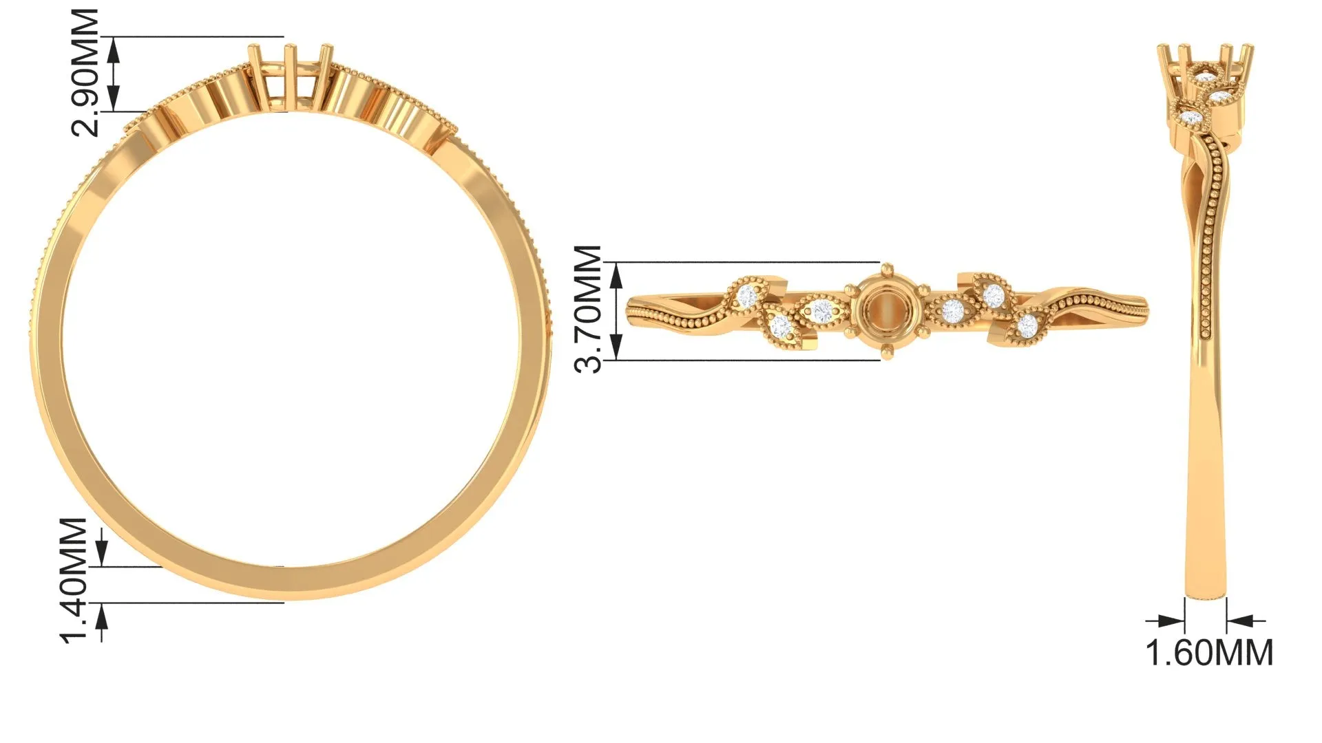Minimal Lab Grown Diamond Leaf Ring with Beaded Detailing