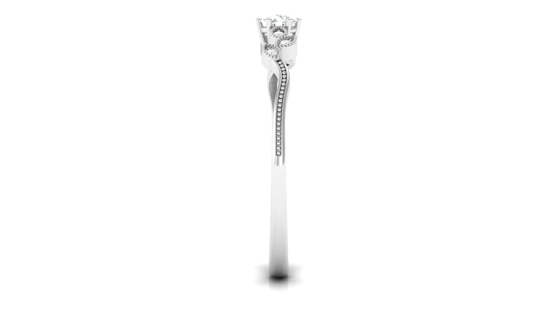 Minimal Lab Grown Diamond Leaf Ring with Beaded Detailing