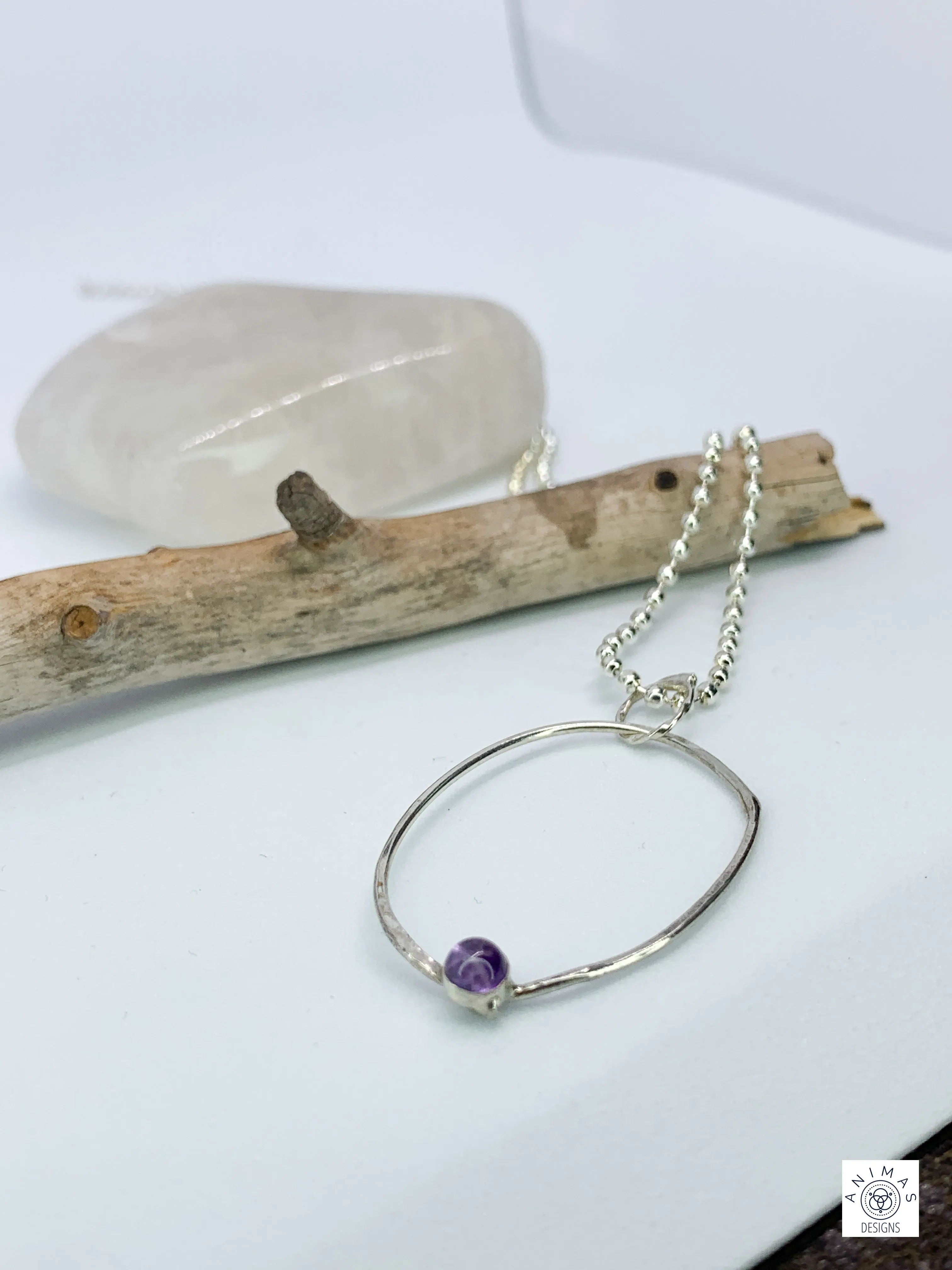 Minimalist Geometric Sterling Silver Amethyst Pendant