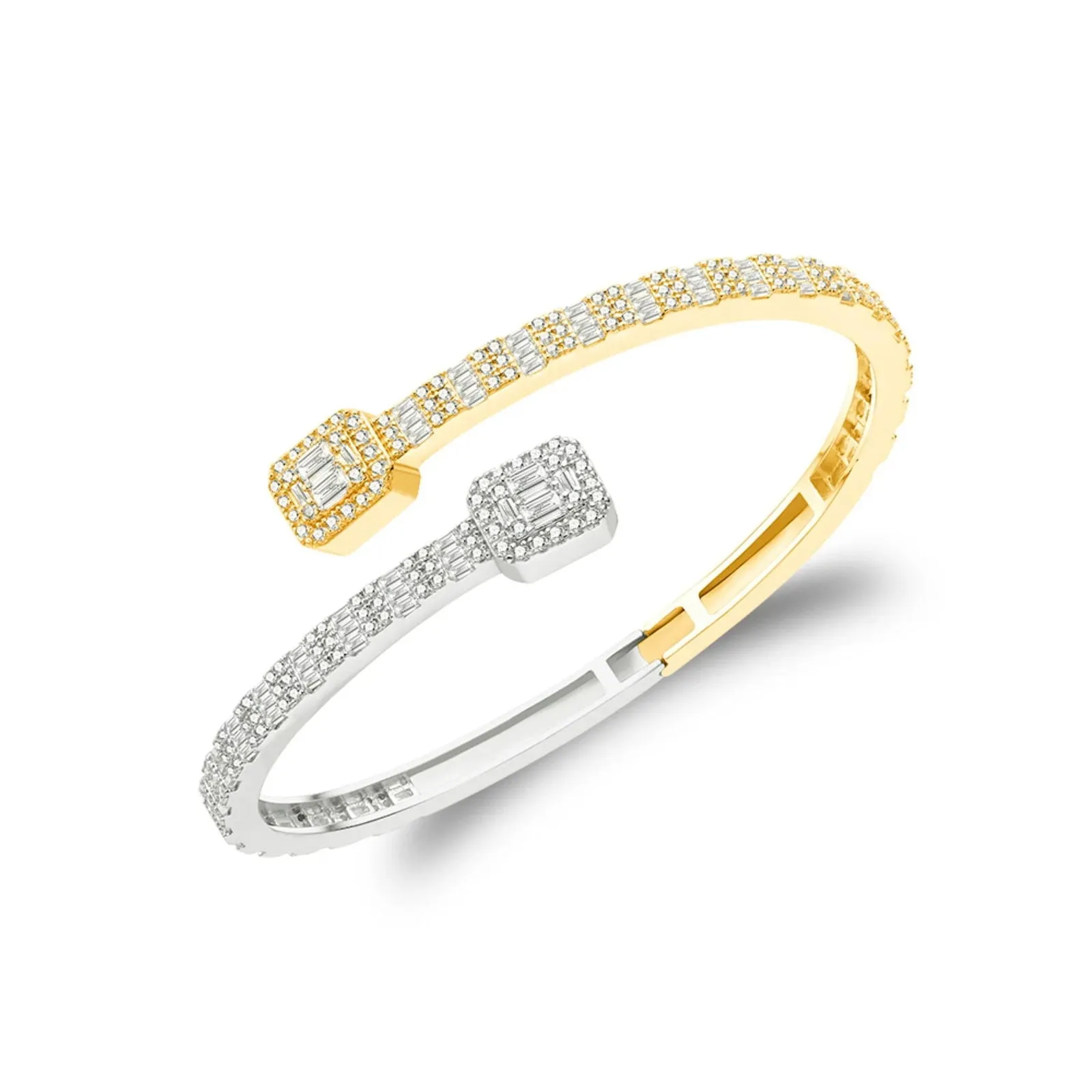 Moissanite Bangle Bracelet Women Gift 925 Silver 2 Tone Baguette