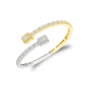 Moissanite Bangle Bracelet Women Gift 925 Silver 2 Tone Baguette