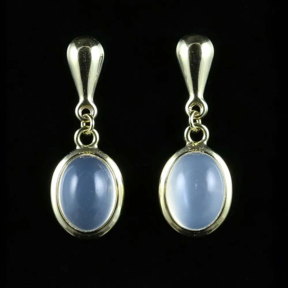 Moonstone Drop Earrings 9Ct Yellow Gold Lovely Moonstones