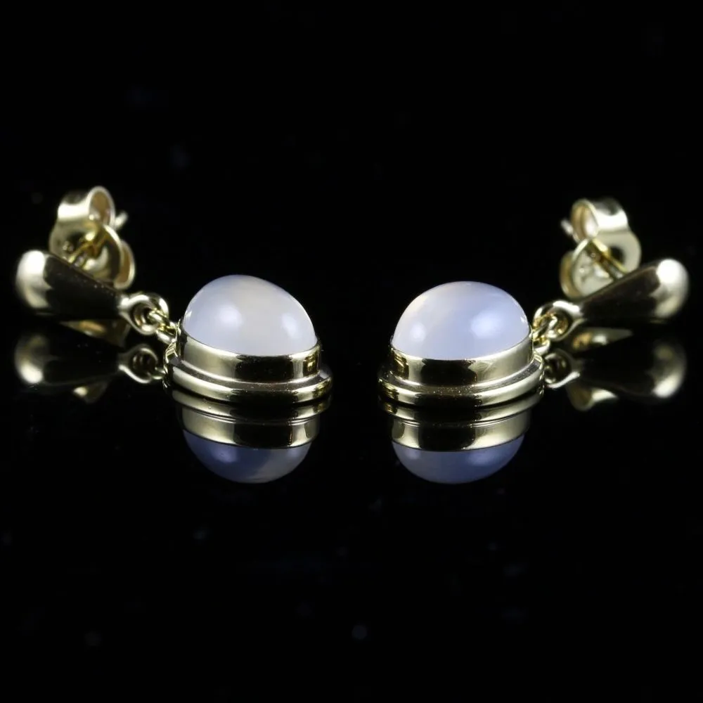Moonstone Drop Earrings 9Ct Yellow Gold Lovely Moonstones